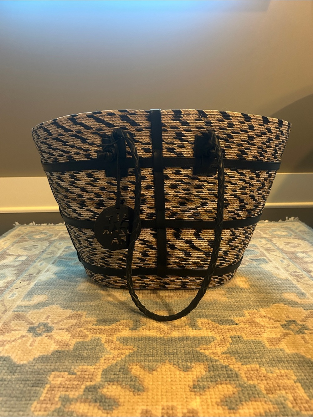 Altuzarra Woven Straw Tote Bag in Black and Natural